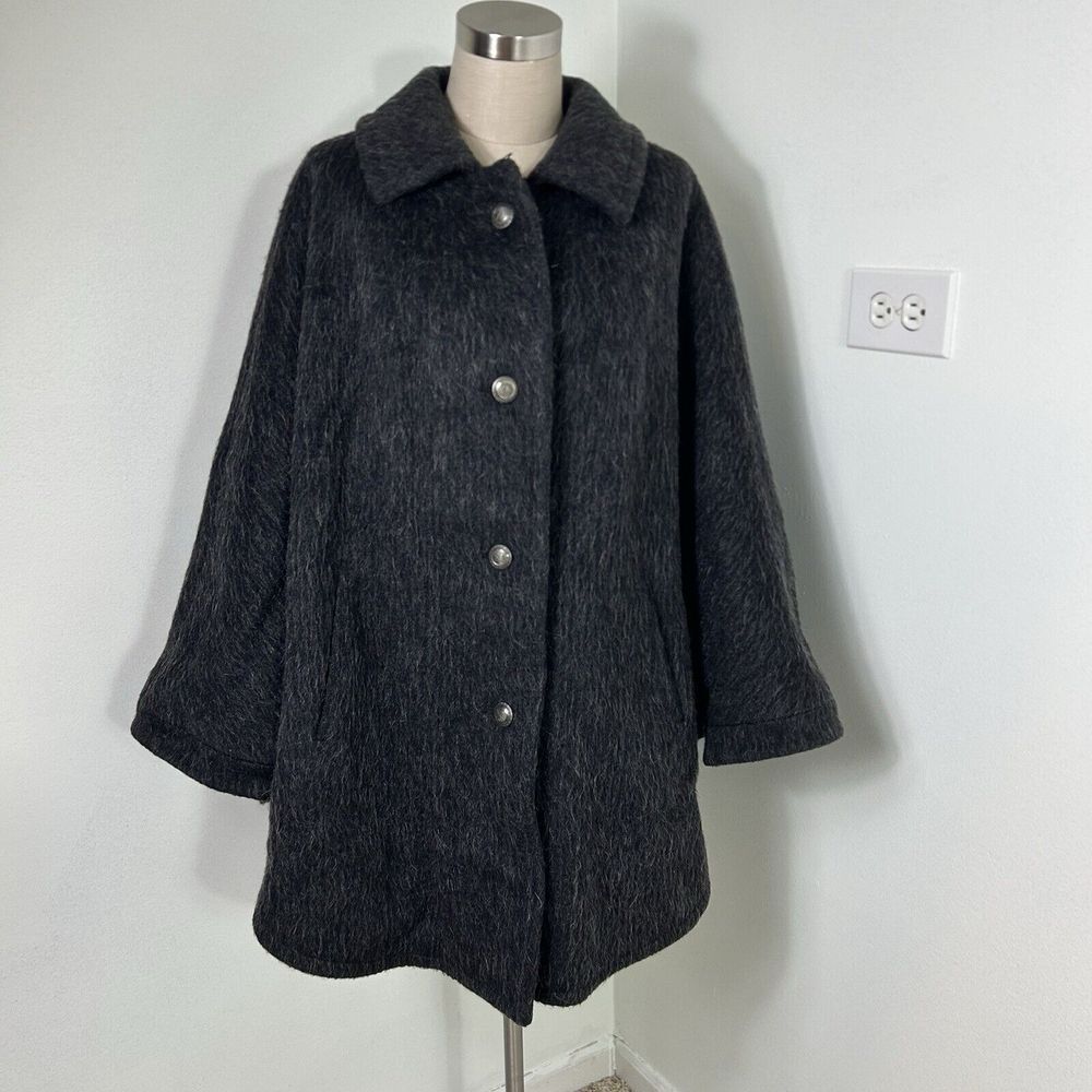 Vintage Weyrer Austria Charcoal Gray Wool Cape Jacket Lined Pockets One Size